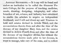 Excerpt from John Simmons' will describing the foundation of Simmons College, ca. 1870.