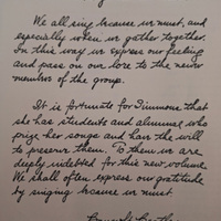 Dedication of Simmons Song Book by Bancroft Beatley