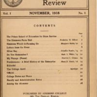 Cover of Simmons Review, November 1918 (volume 1, number 1)