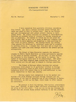 Letter to President Bancroft Beatley (1933-1955) from the Registrar on potential programs that may interest international students, 1945