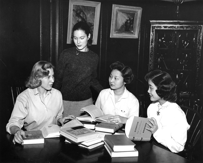 National Student Association members preparing textbooks for mailing, c. 1959