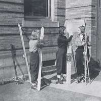 Outing Club members preparing for a ski trip, c. 1941