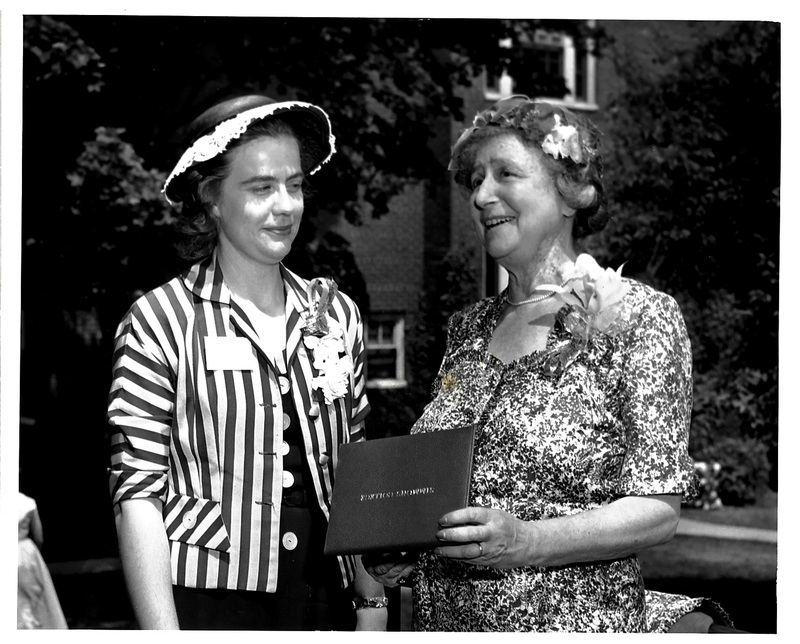 Maida Solomon holding her citation with Louise Hendrickson Shipman circa 1957